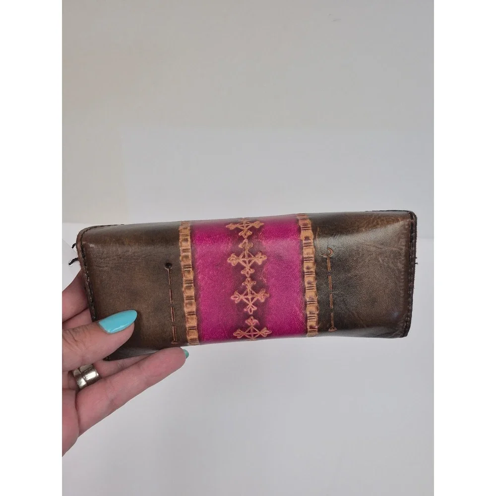 Beatriz D'Agostino Leather Eyeglass Case Argentina Handmade Brown Magenta NEW
